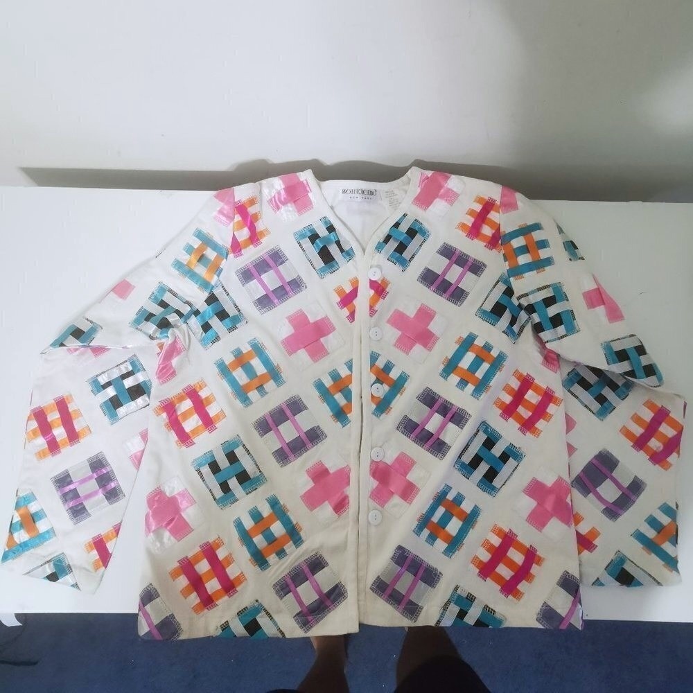 VTG Brownstone Studio New York Cotton Ribbon Patchwork Jacket White Large - Picture 5 of 13